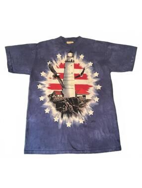 2000s The Mountain Light House Eagle Tie-Dye Blue T-Shirt Mens Size Large